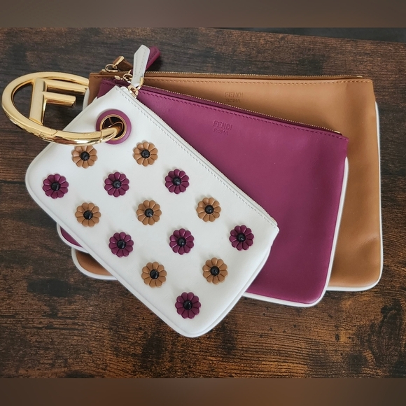 Fendi Calfskin F is Fendi Floral Triplette Pouch Set Multicolor - Picture 1 of 16
